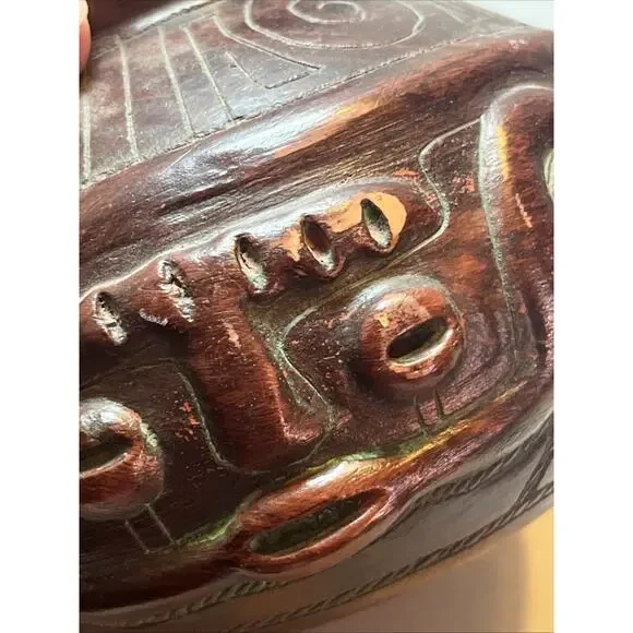 VTG Marajoara Terra Cotta Vessel Pot Brazil Red Clay Face Pottery 4.25" - Picture 4 of 6